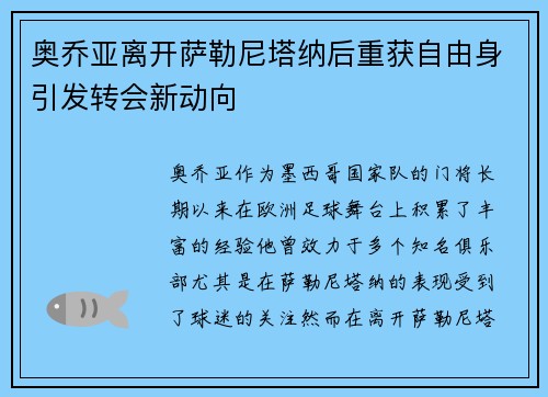 奥乔亚离开萨勒尼塔纳后重获自由身引发转会新动向