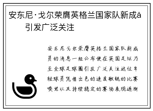 安东尼·戈尔荣膺英格兰国家队新成员引发广泛关注